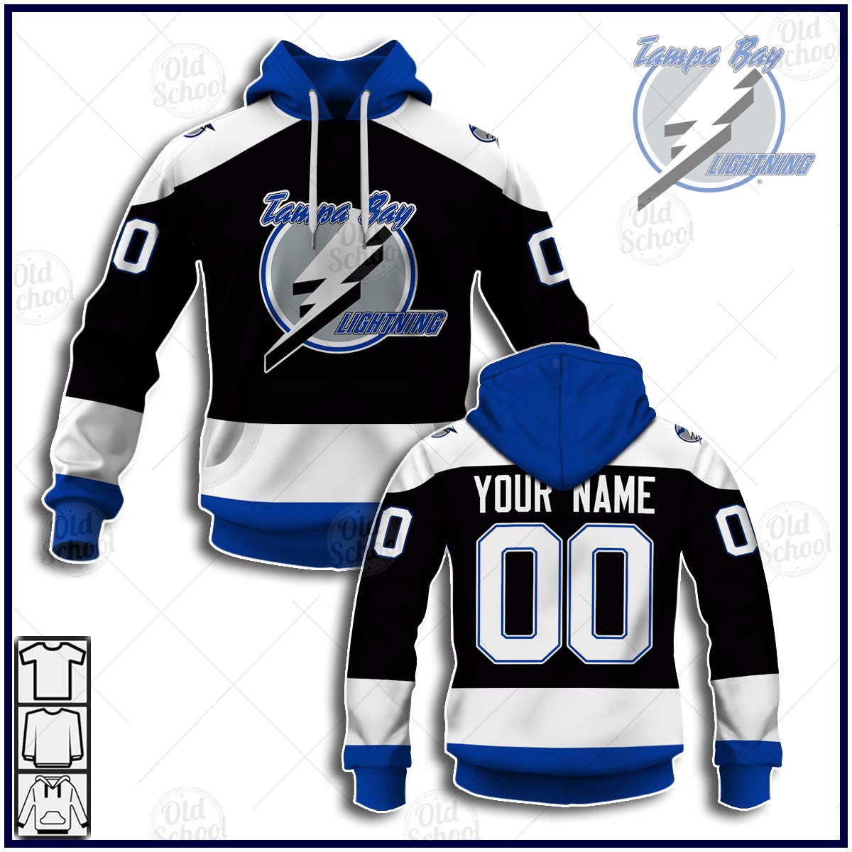 Tampa Bay Lightning Custom Name Number Vintage Black Jersey Pullover Hoodie