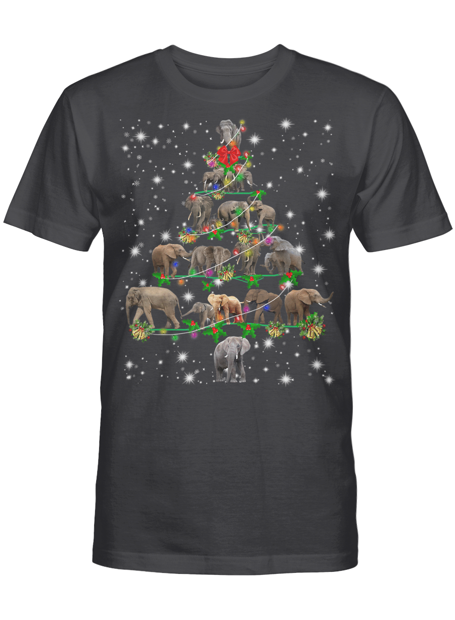 AmazeStyleZ Santa’s Reindeer, Ugly Christmas Sweater, Christmas Gift Ideas, Funny Elephants Christmas Tree Tee Ornament Decor Gift T-Shirt