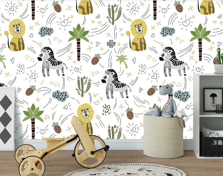 3D Cartoon Lion Zebra Wall Mural Wallpaper 59