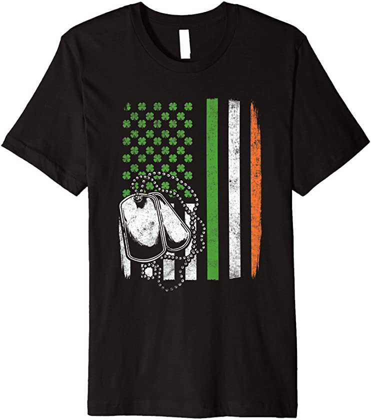 Vintage Military St Patricks Day Irish American Flag Gift Premium T-Shirt