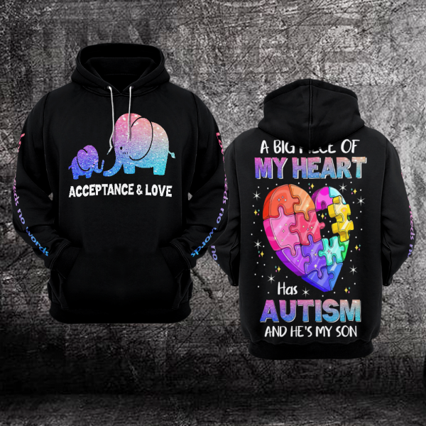 My Heart Has Autism Unisex Hoodie For Men Women Elephant Autism Awareness Shirts Clothing Gifts Ht