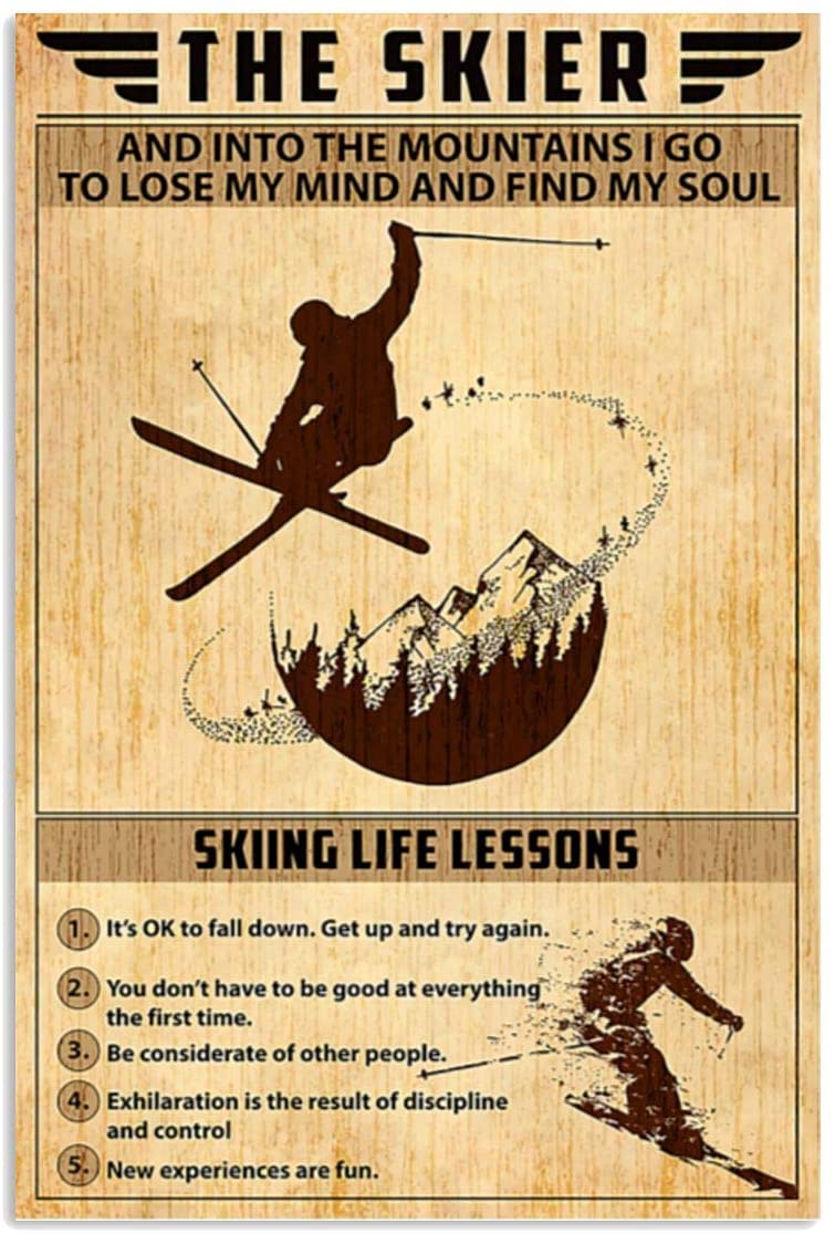 Vintage Man Skiing The Skier Find My Soul Skiing Life Lessons Poster Art Print      Home Decor Gift For Men Women Family Friend On Birthday Xmas