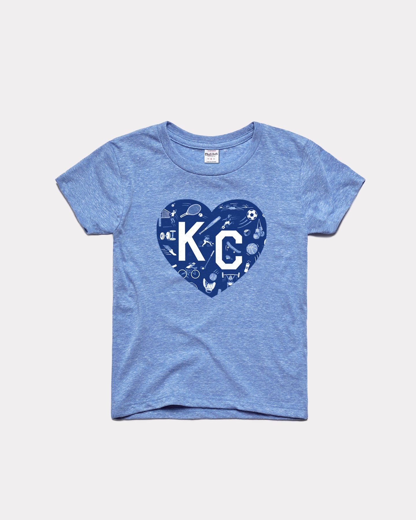 Kids Kansas City Sports Commission Win For Kc Heart Vintage Blue T-Shirt