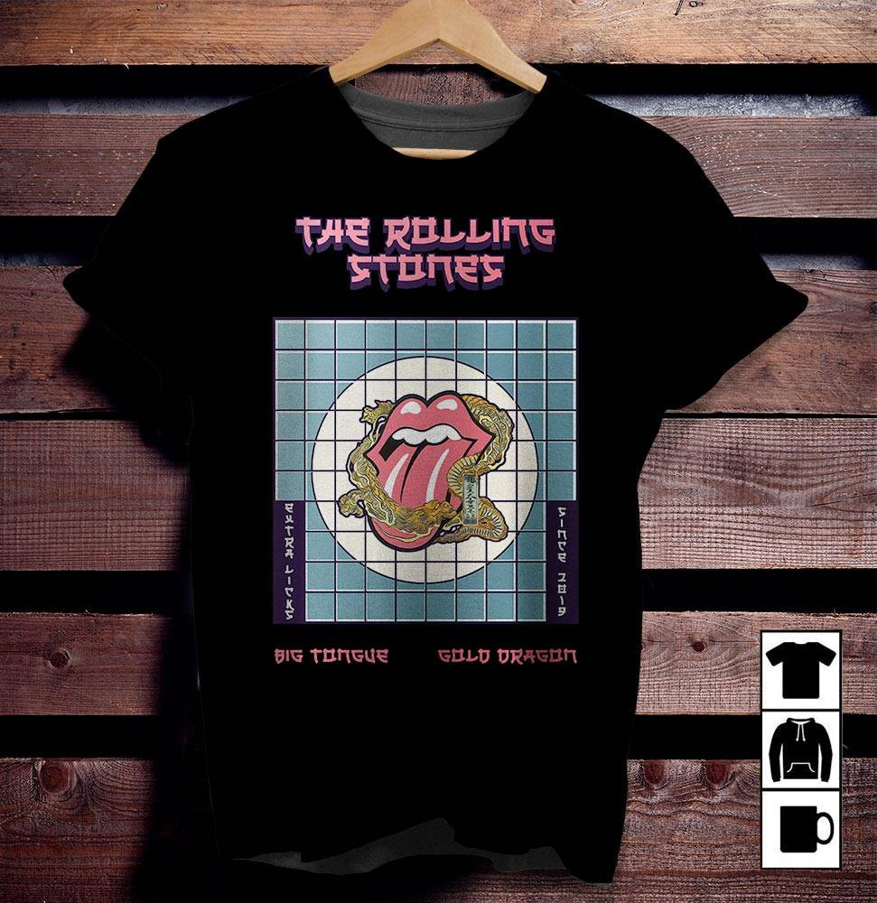 The Rolling Stones Merch Big Tongue Gold Dragon T-Shirt Sweatshirt Hoodie – Limited