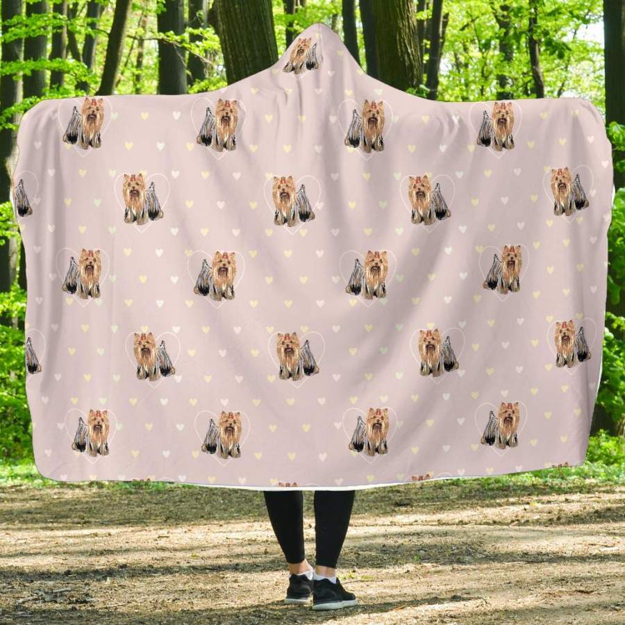 Yorkshire Terrier Dog Puppy Pattern Print Hooded Blanket