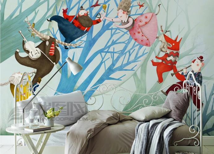 3D Hand Drawn Forest Animals Wall Mural Wallpaper Lqh 412