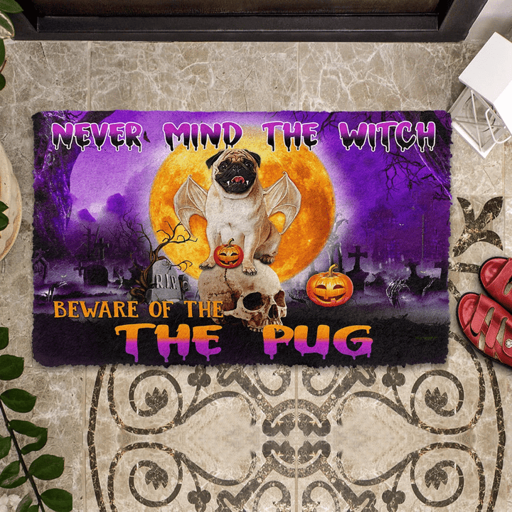 Waybackapparel Beware Of Halloween Vampire Pug Custom 3D Doormat