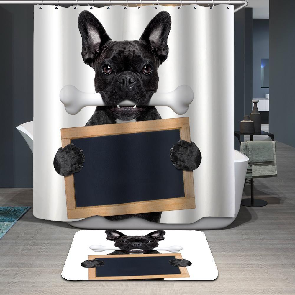 Black Dog Polyester Cloth 3D Printed Shower Curtain Home Decor Gift