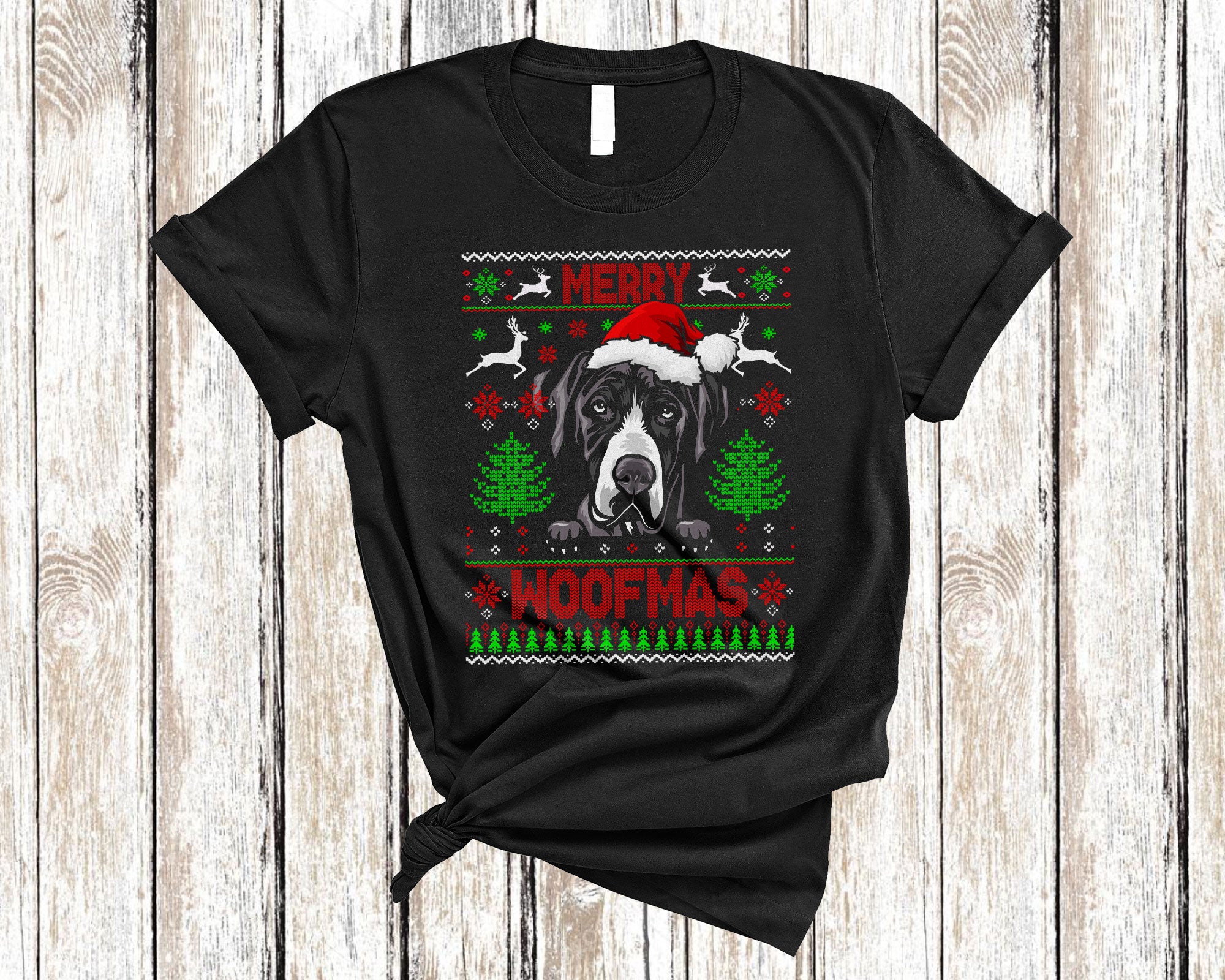 Christmas Dog Shirt Merry Woofmas Funny Ugly Christmas Santa Great Dane Dog Sweater Gifts T-Shirt