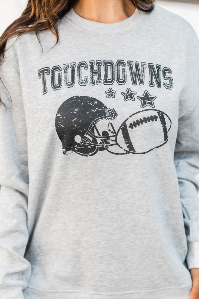 Touchdowns Star Football Soft Fleece Grey Graphic Sweatshirt