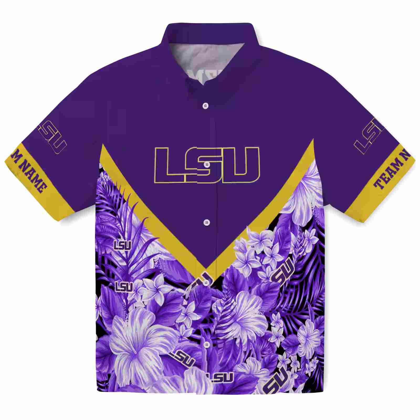 Custom Lsu Tigers Floral Chevron Purple Hawaiian Shirt