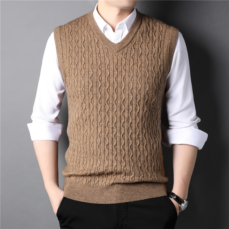 2021 Autumn New Men’s Twist Knit Vest Business Casual Classic Style V-neck Sleeveless Sweater Vest Male Brand Clothes alx