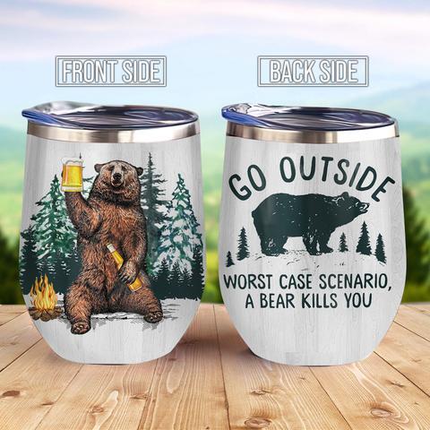 Camping Bear Wine Tumbler, Personalized Tumblers, Tumbler Cups, Custom Tumblers