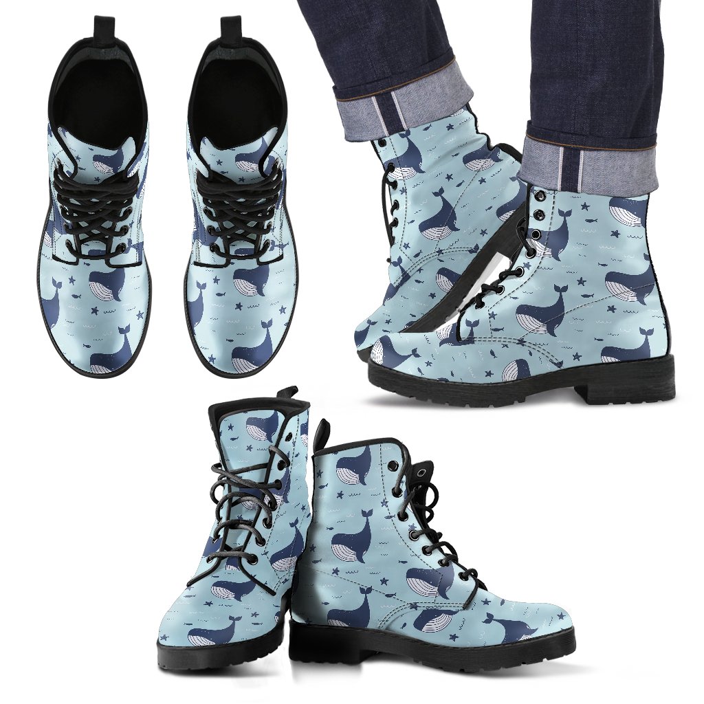 Humpback Whale Print Pattern Men Women Leather Boots Fashion Boots Custom Shoes