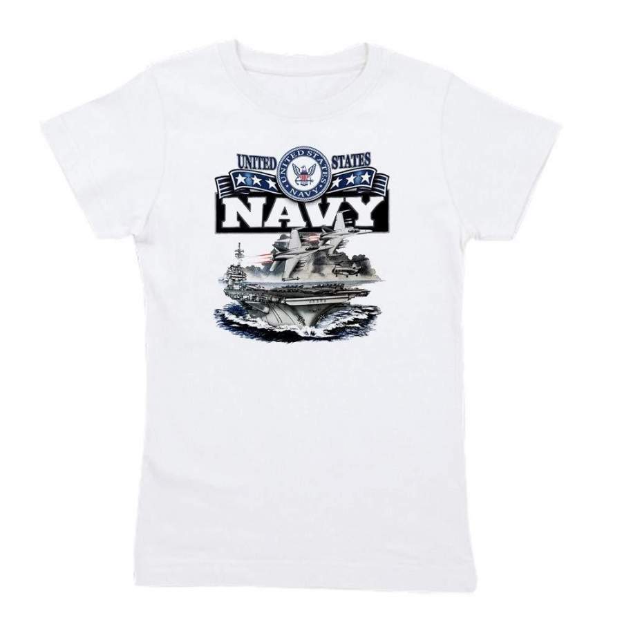 Royal Lion Girl’S Short Sleeve T-Shirt Us Navy Aircraft Carrier And Jets Women’S Fashion T-Shirt