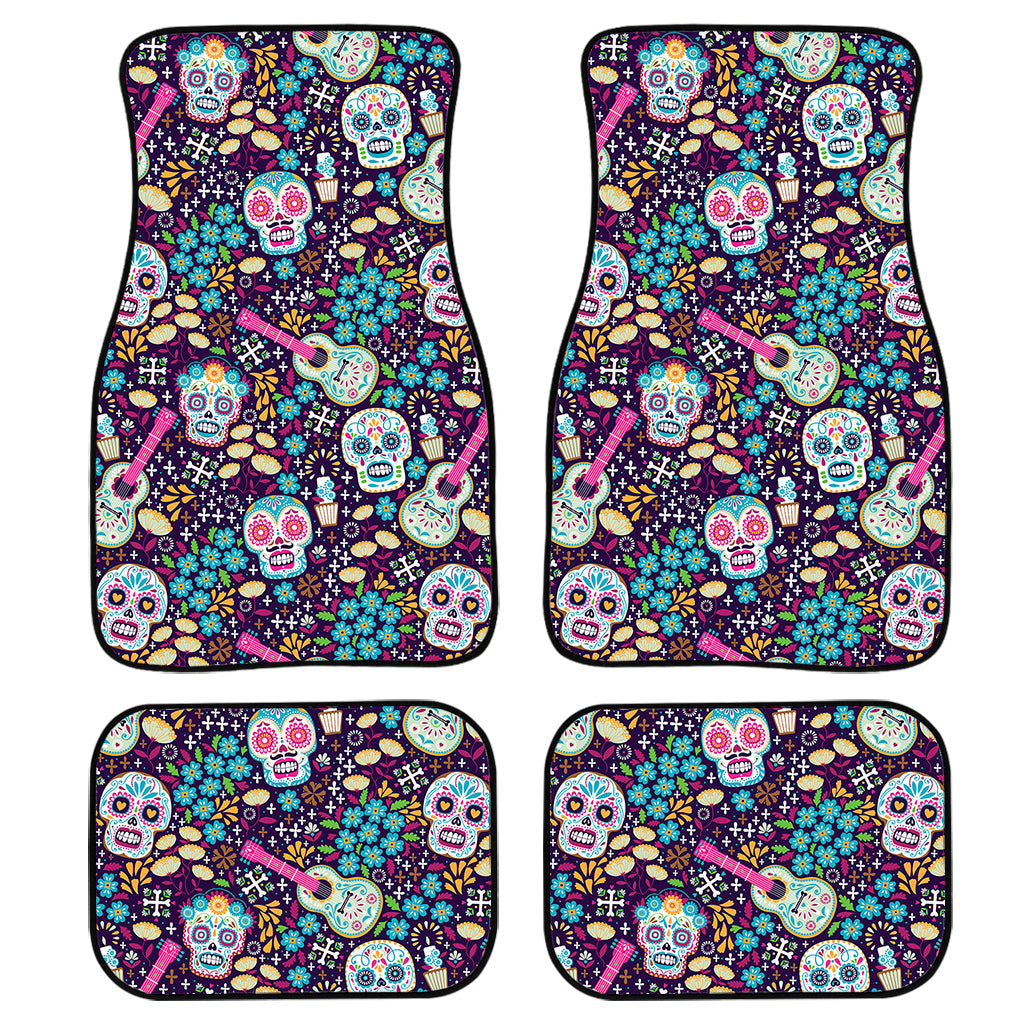 Calaveras Day Of The Dead Pattern Print Front And Back Car Floor Mats, Front Car Mat