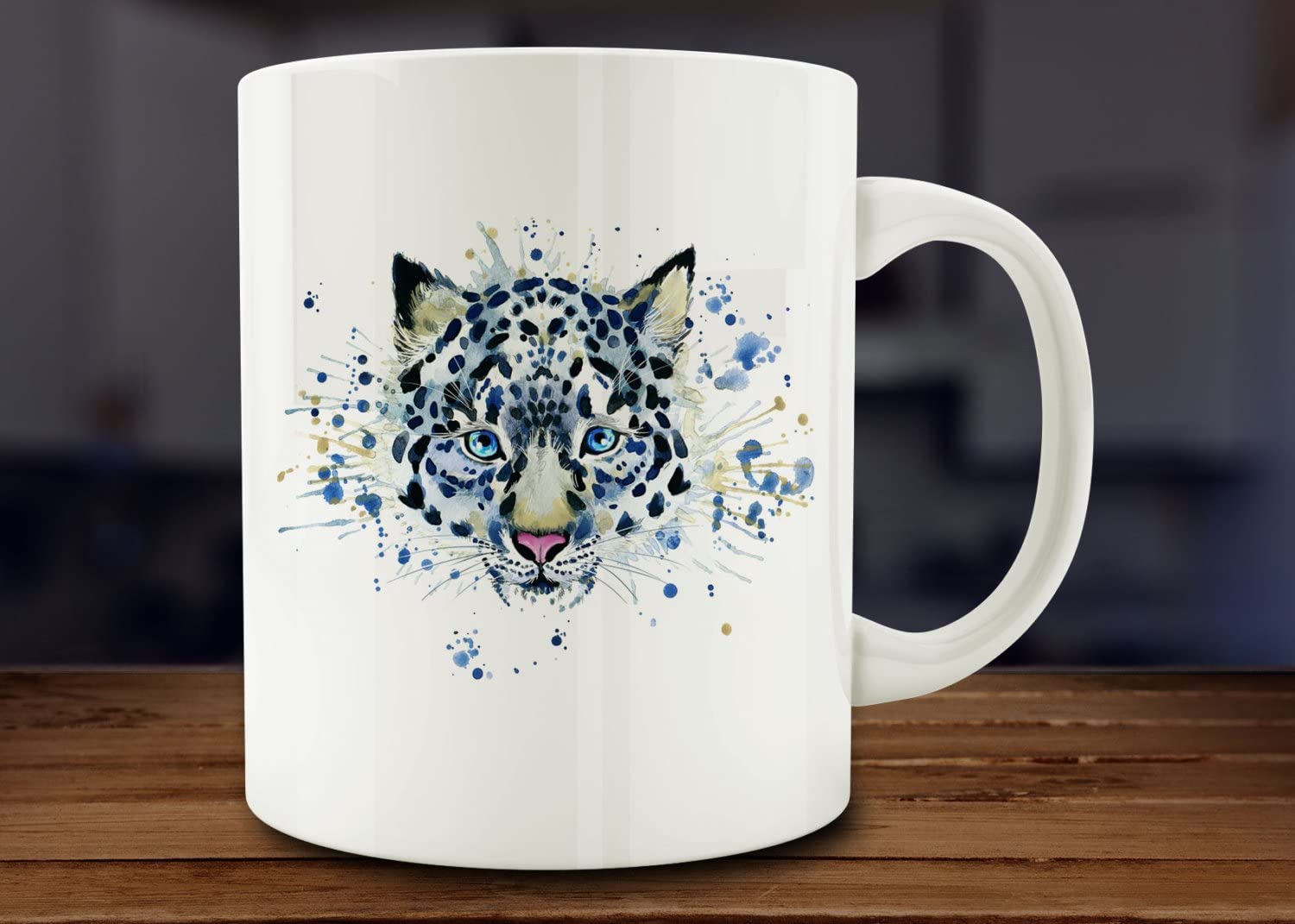 Snow Leopard Mug, Watercolor Snow Leopard Coffee Mug, Wild Cat Mug, Kitchen Art