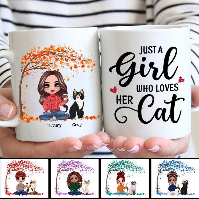 Doll Girl And Cats Under Tree Fall Season Personalized Mug