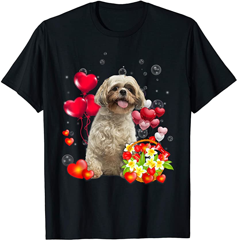 Cute Shih Tzu Valentines Heart Flower Shih Tzu Puppy T-Shirt