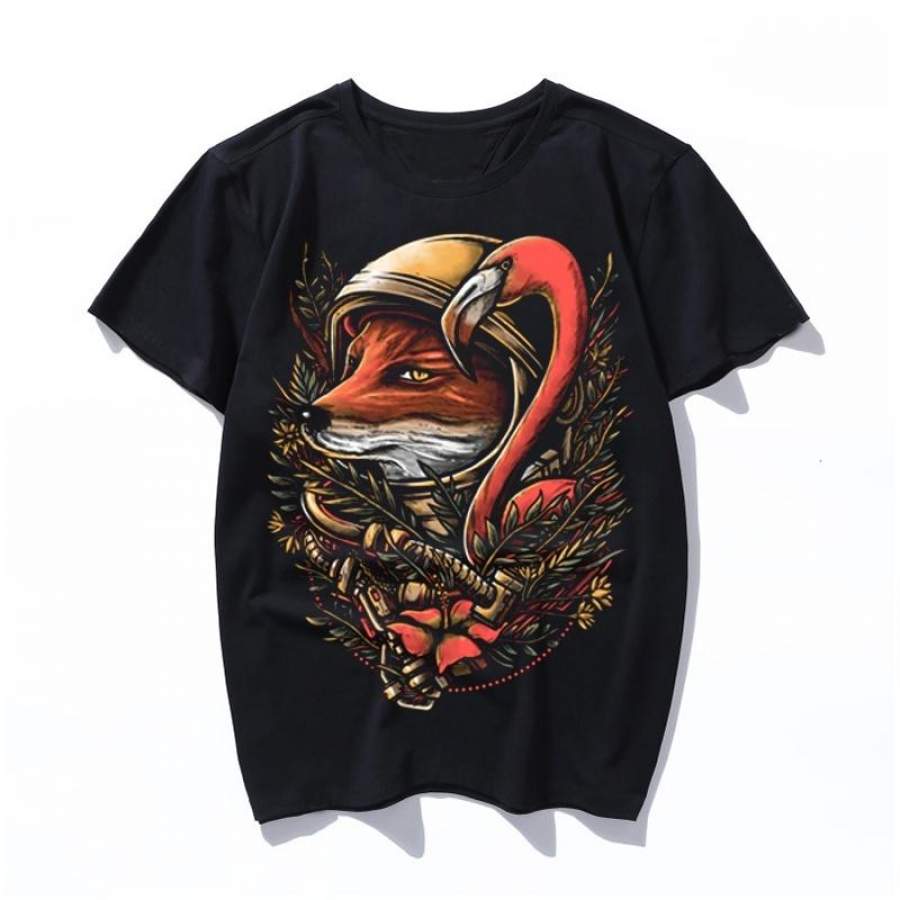 astronaut fox Printed Men Women Short Sleeve Shirt 2019 Summer Black T-shirts Casual Cotton Software T Shirt For Fans