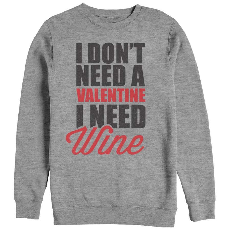 Lost Gods Men’s Valentine Need Wine  Sweatshirt Athletic Heather