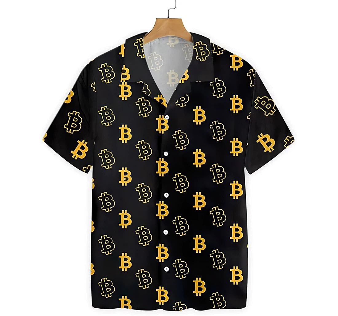 Seamless Bitcoin Summer Clothes Hawaii Button Up Aloha Shirt For Women Ha64578