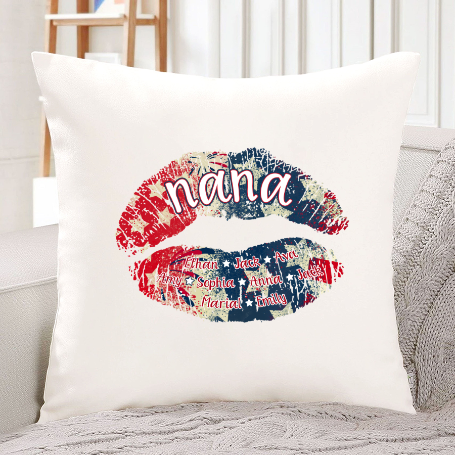 Nana Grandma American Flag Lips Pillow