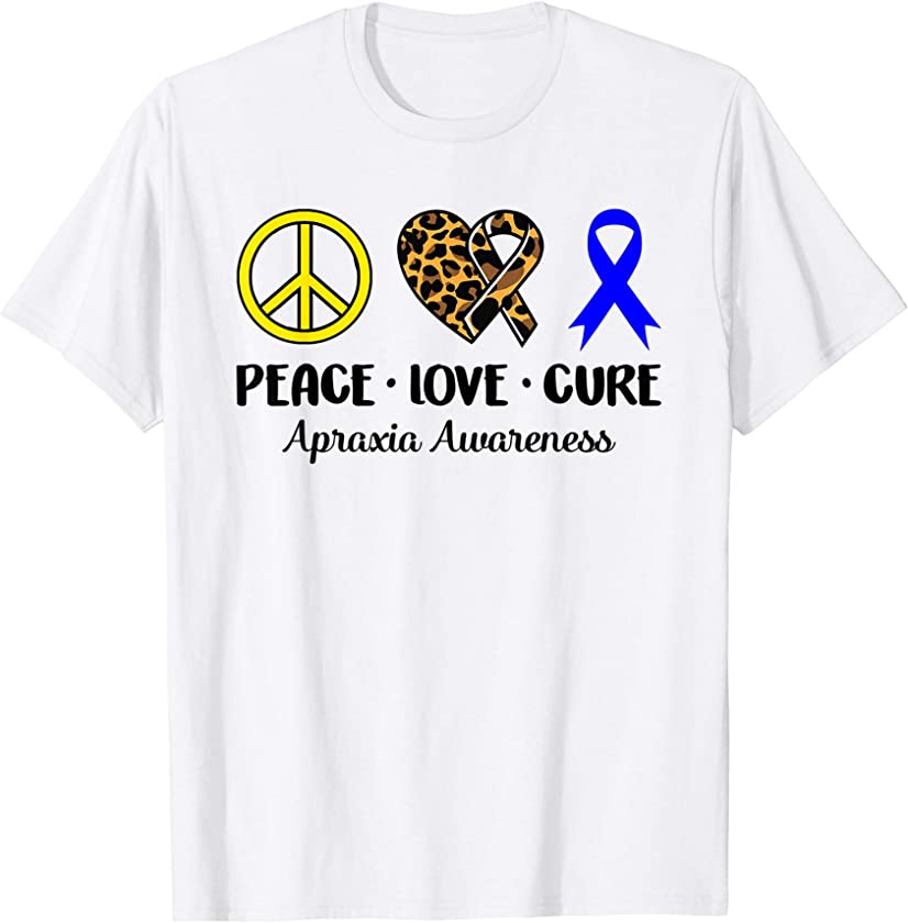 Apraxia Awareness Peace Love Leopard Heart Ribbon Family T-Shirt