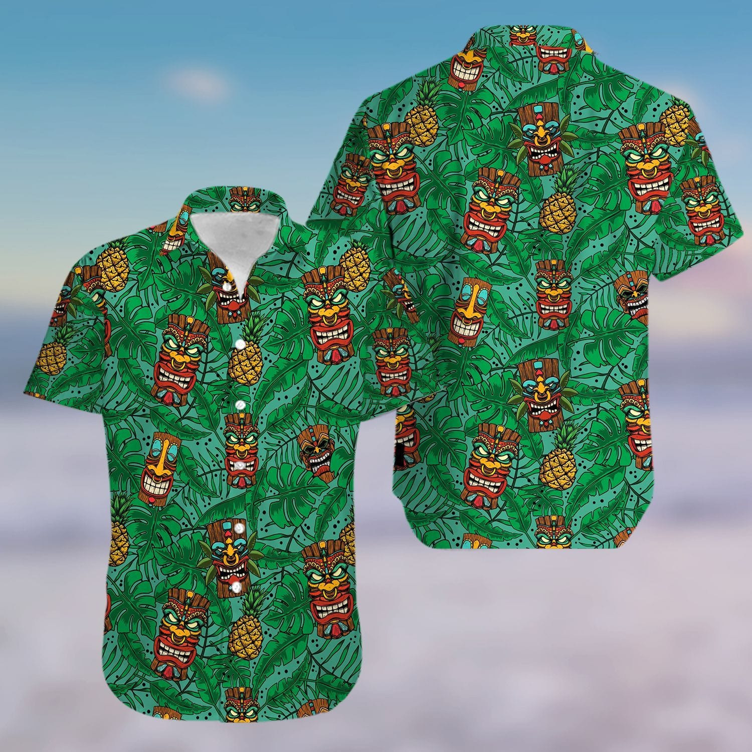 Hawaii Aloha Shirts Tiki And Pineapple Ha91467