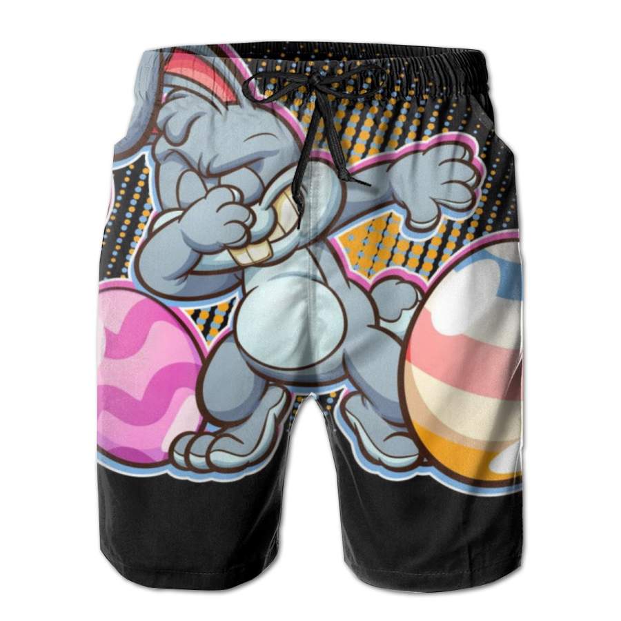 2 Pack Dabbing Easter Bunny Horizontal Poster Men Swim Trunks Drawstring Elastic Waist Quick Dry Beach Shorts with Mesh Lining Swimwear Bathing Suits