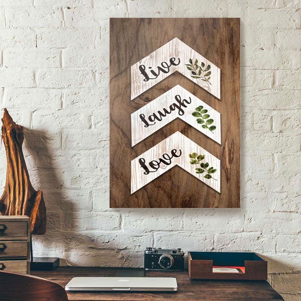 Canvas Prints Live Laugh Love Vintage Leaves Arrows Wood Background Home Canvas Wall Art Home Decor