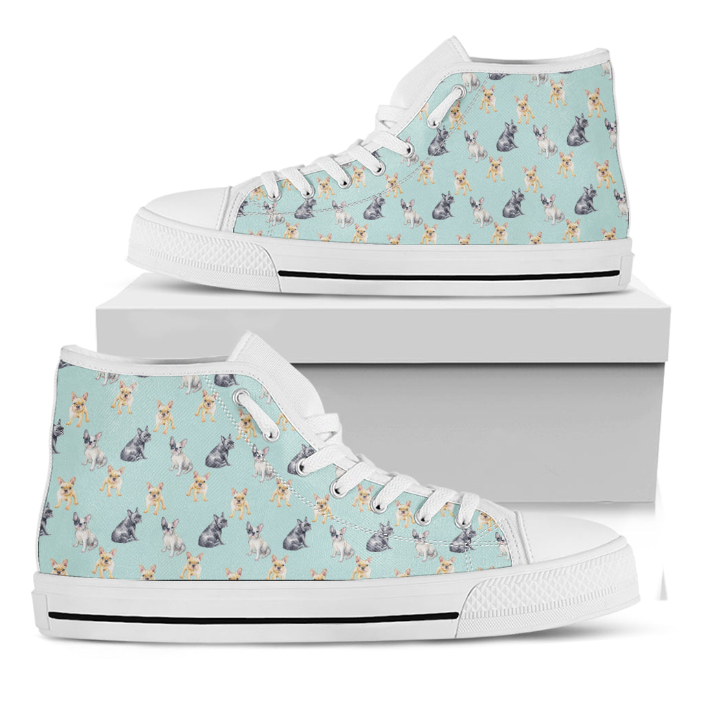 Watercolor French Bulldog Pattern Print White High Top Shoes