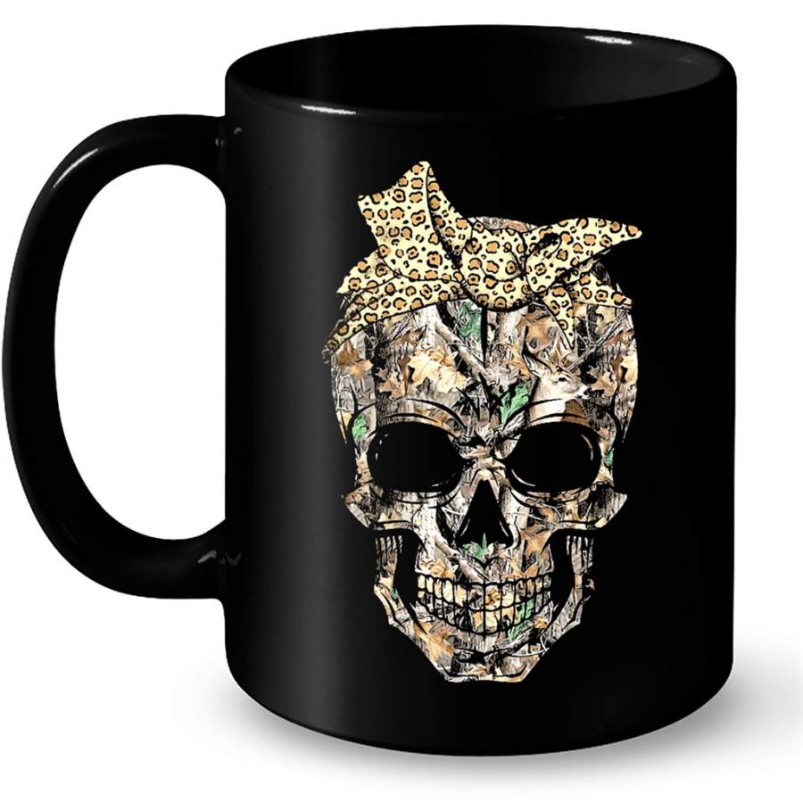 Deer Hunting Camouflage Skull With Leopard Bandana B – Full-Wrap Coffee Black Mug