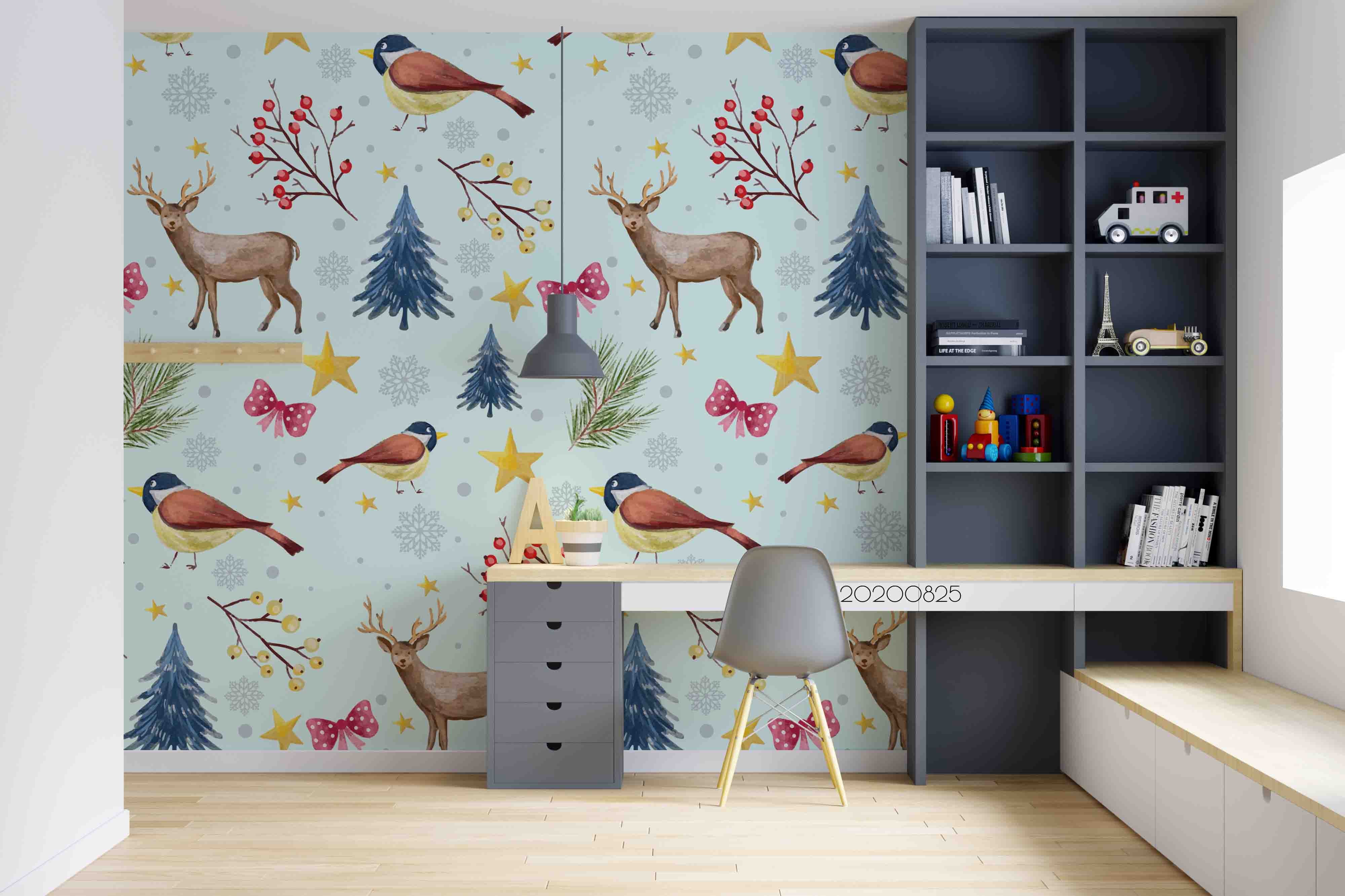 3D Hand Drawn Animal Elk Bird Wall Mural Wallpaper Lqh 110