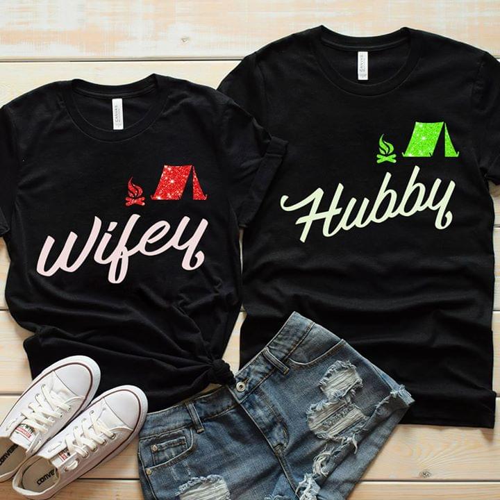 Couple Shirts Wifey Hubby Go Camping Matching Couple, Valentine Gifts Graphic Unisex T Shirt, Sweatshirt, Hoodie Size S – 5XL