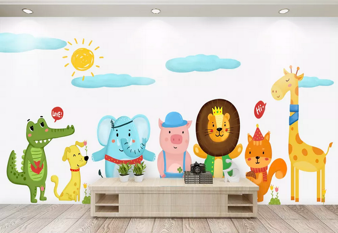 3D Cartoon Animal Kid Child Wall Mural Wallpaper 391