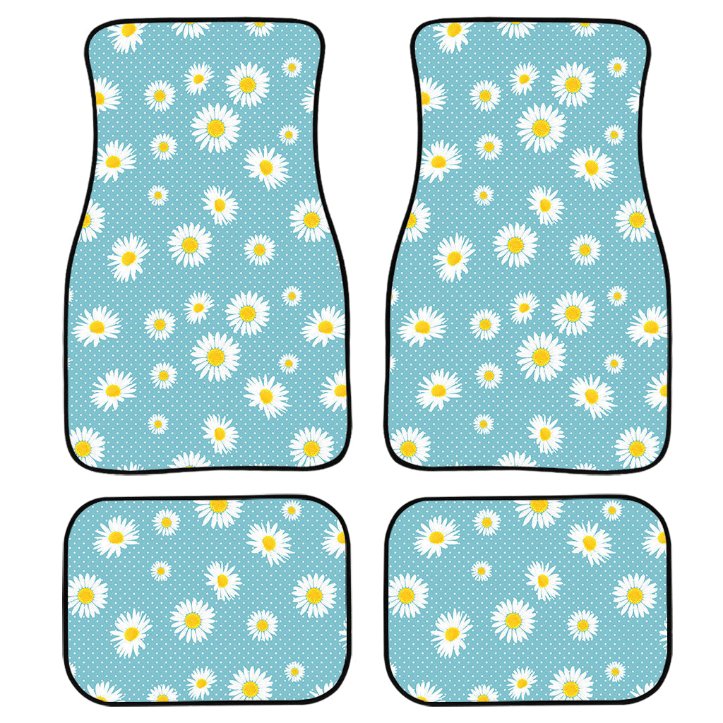 Polka Dot Daisy Flower Pattern Print Front And Back Car Floor Mats, Front Car Mat