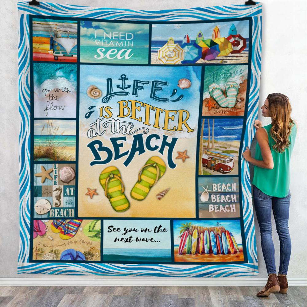 Beach Fleece Blanket, Sherpa Blanket, Gift For Parent, Family Member, Friends Gift, Christmas Gift, Home Decor, Home Living – Up5