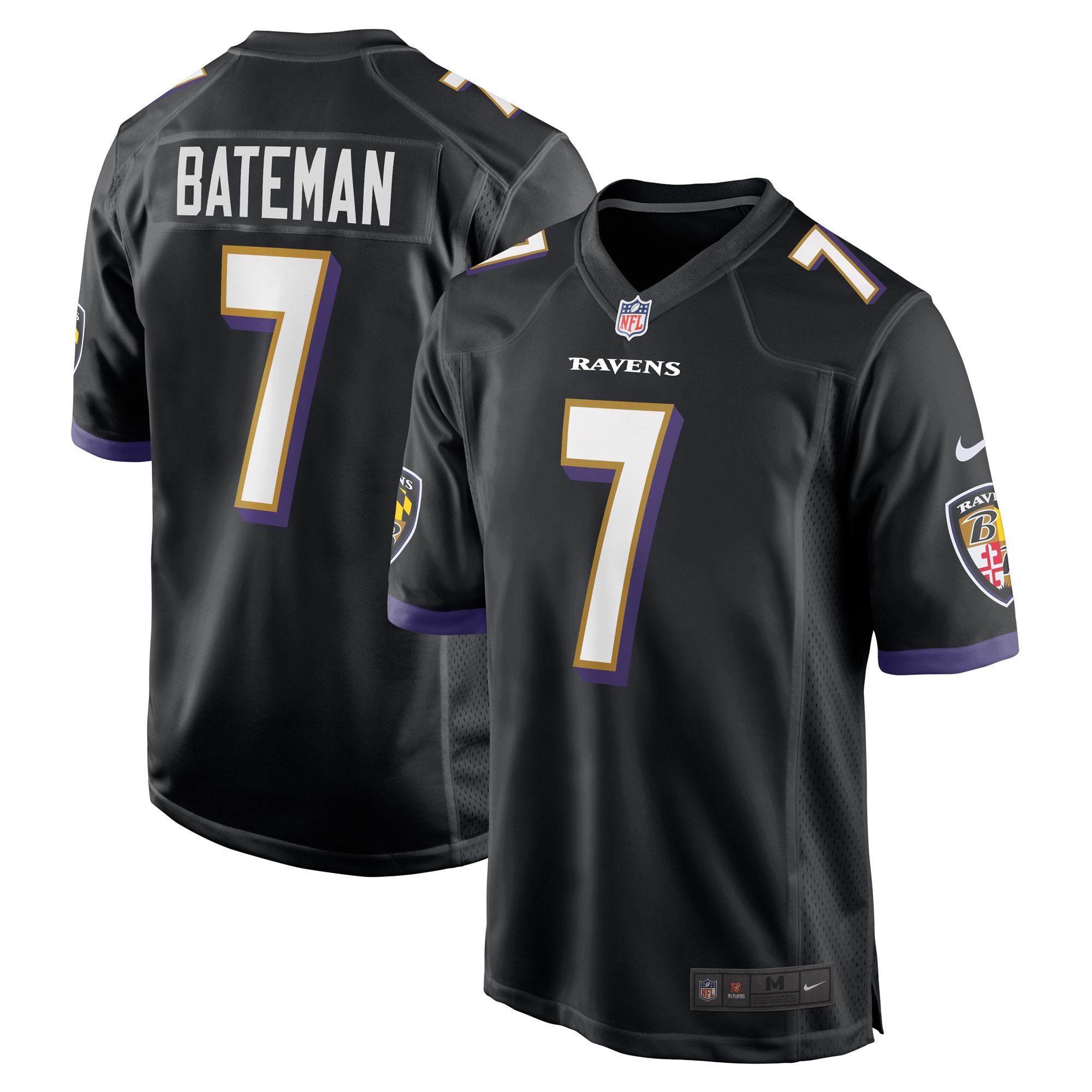 Men’s Baltimore Ravens Rashod Bateman Black Game Player Jersey