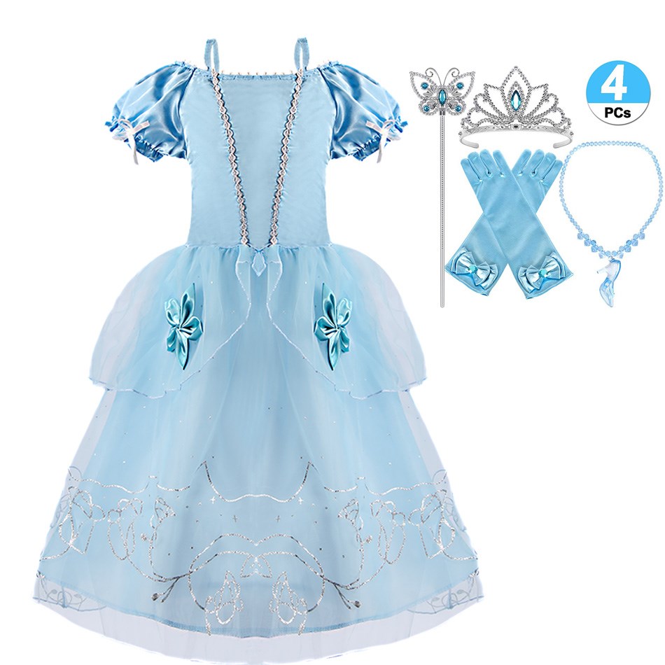 2 4 6 8 Years Girls Cinderella Dress Carnival Costume Kids Princess Party Costume Accessories Baby Girl Birthday Party Dress alx