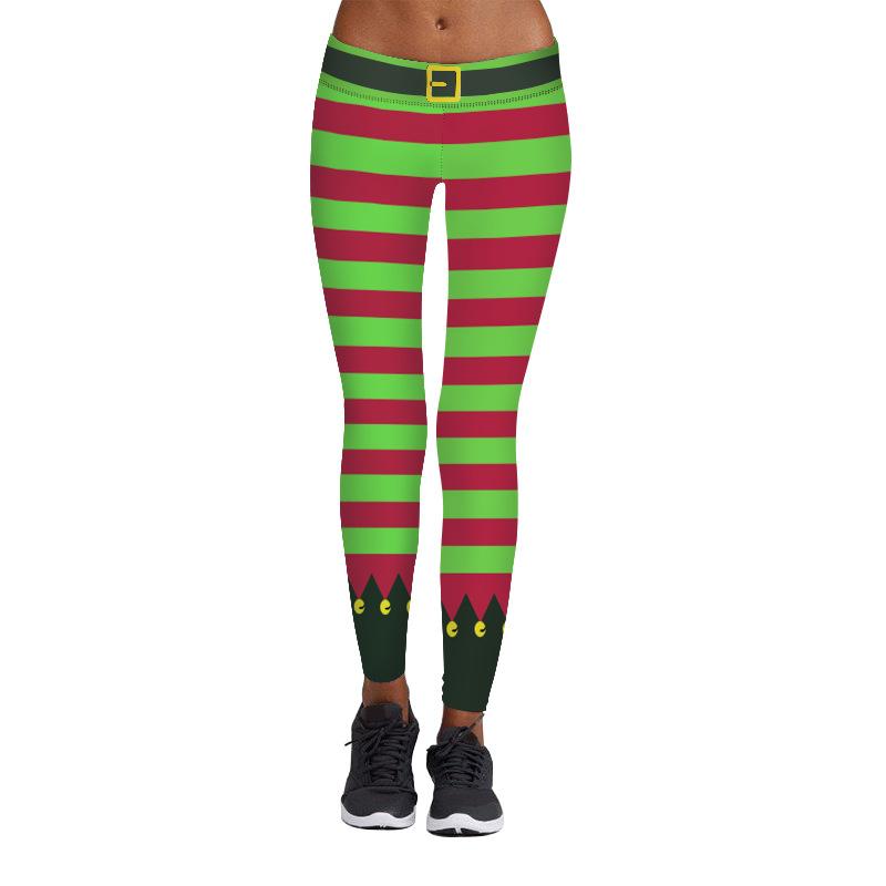 Christmas Leggings – Women 3D Xmas Theme Trendy Stripe Legging