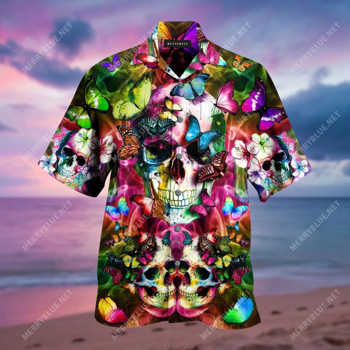 Beautiful Skull Aloha Hawaiian Shirt Colorful Short Sleeve Summer Beach Casual Shirt For Men And Women