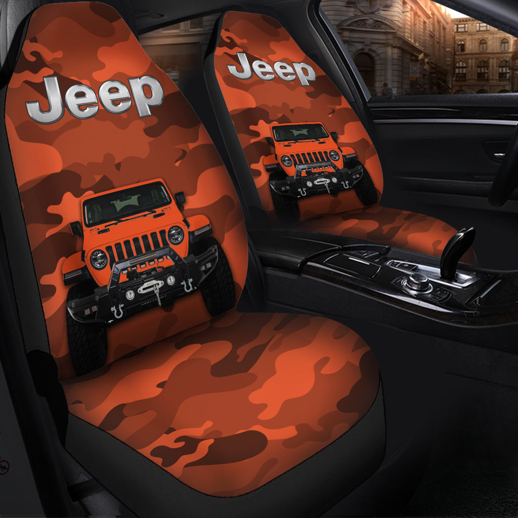 Orange Jeep Camouflage Premium Custom Car Seat Covers Decor Protectors