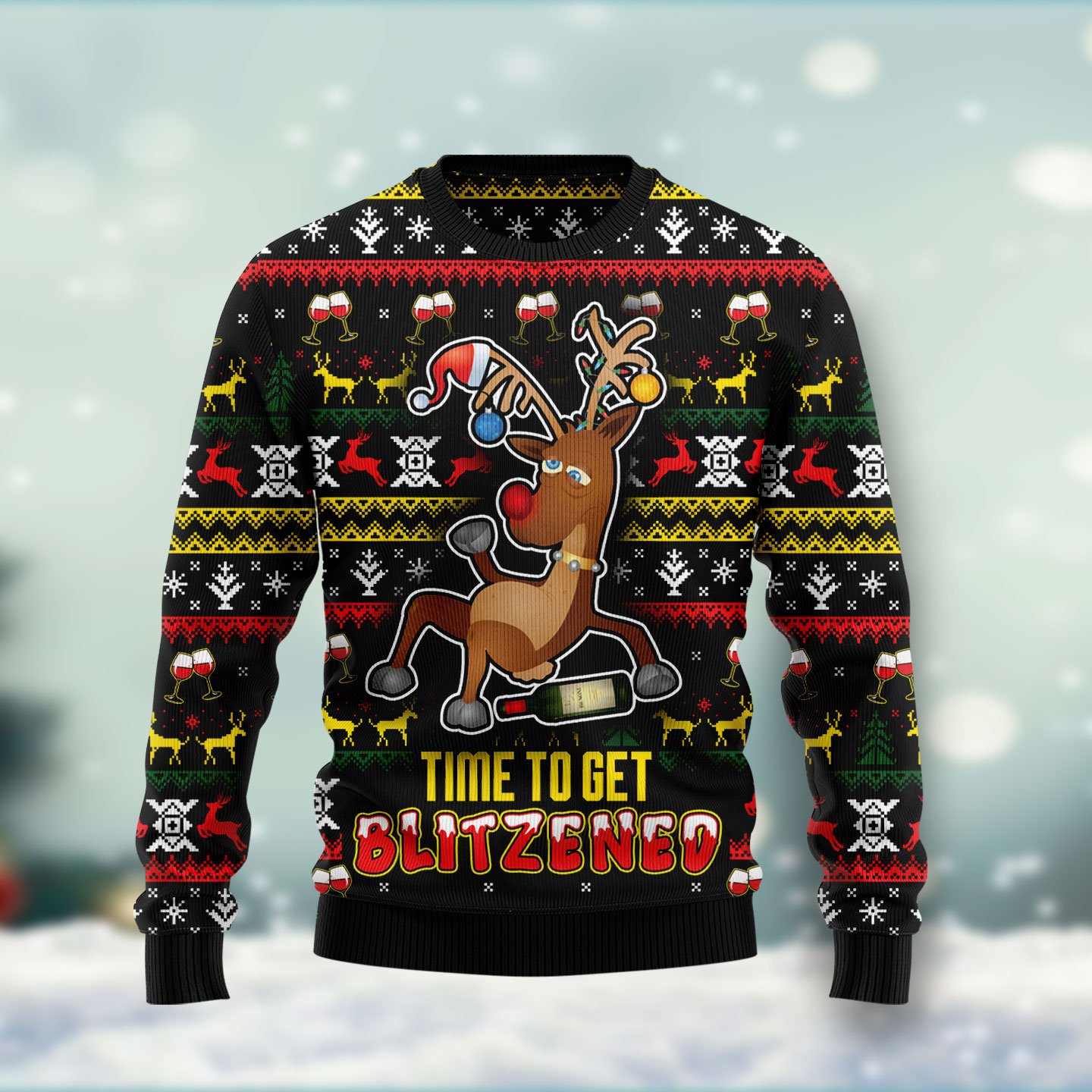 Time To Get Blitzened HT081201 Ugly Christmas Sweater unisex womens & mens, couples matching, friends, funny family ugly christmas holiday sweater gifts (plus size available)