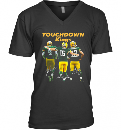 Touchdown Kings Green Bay Packers Favre Starr Rodgers Signature V-Neck T-Shirt