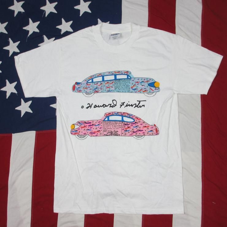 Vintage 1990 Howard Finster Art Car Graphic Shirt Philadelphia Museum Of Art Folk Outsider Art Pink Blue Beefy Shirt