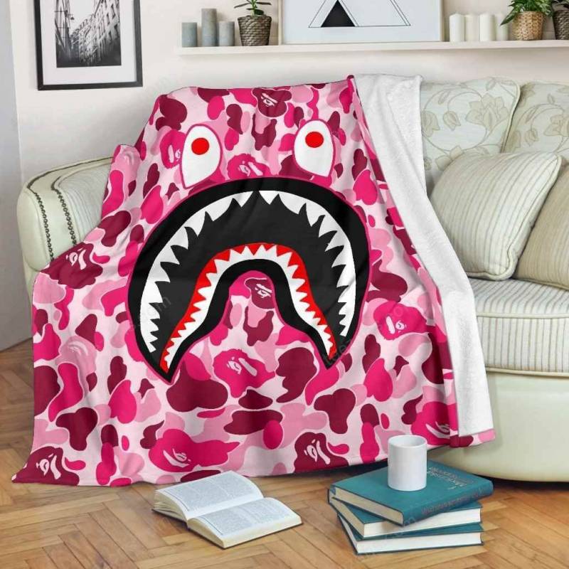 Bape Shark Camo Pink Premiums Fleece Blanket