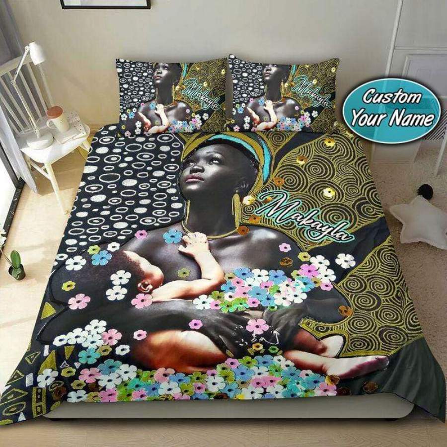 African American Black Mom And Kid Custom Name Duvet Cover ...