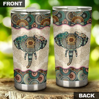 Personalized Elephant Vintage Mandala  Stainless Steel Tumbler Travel Customize Name, Text, Number, Image