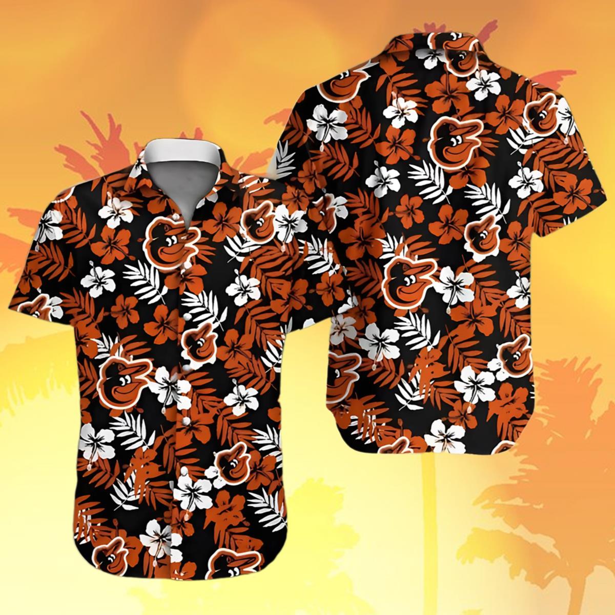 Orioles Hawaiian Shirt Floral Palm Tree